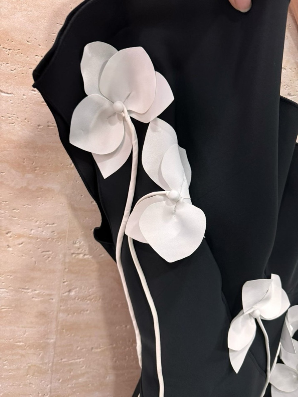 Acler NWOT Black One-Shoulder Mini Dress with White Floral Appliqués - Picture 3 of 7